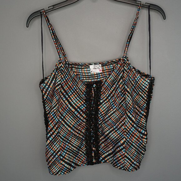 Free People Intimately Black Multi Color Plaid Crop Top Button Front Camisole M - Picture 1 of 15